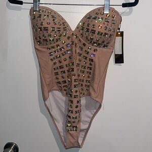 Boohoo Diamante Pink Swimsuit